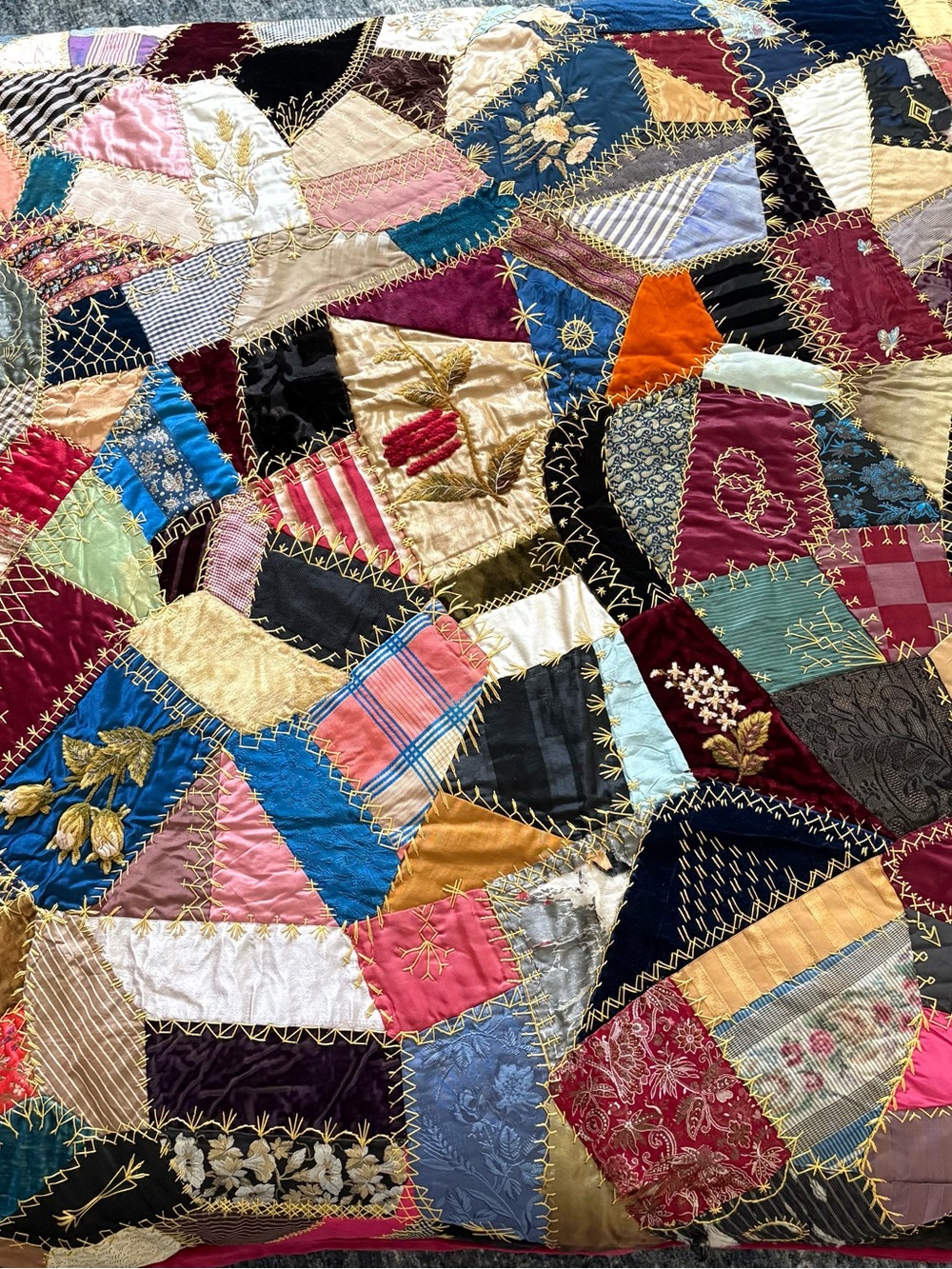 Victorian Antique Crazy Quilt late 1880’s Made in PA. 58” by 60” with border
